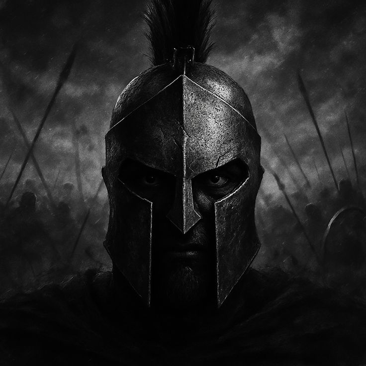 Spartan warrior atmospheric background, dark cinematic mood, ancient warrior silhouette in shadow